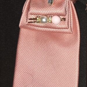 Pink Tie with Pearl and Pink Bead Accent